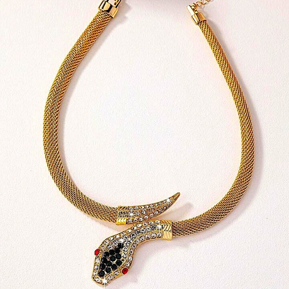 Rhinestone Snake Necklace Choker, Unique Creative Lightweight Luxury Necklace - Picture 9 of 10